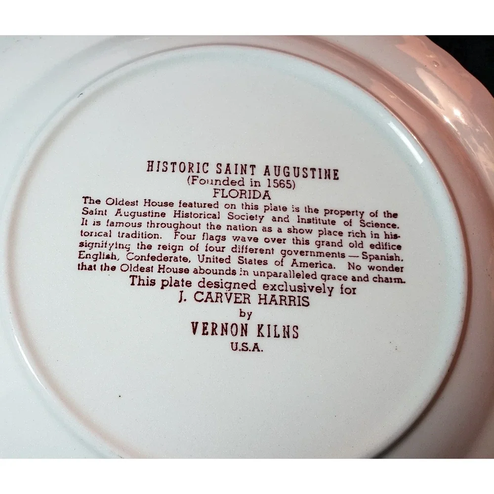 Historic 1940s Saint Augustine Florida Collector Plate by Vernon Kilns